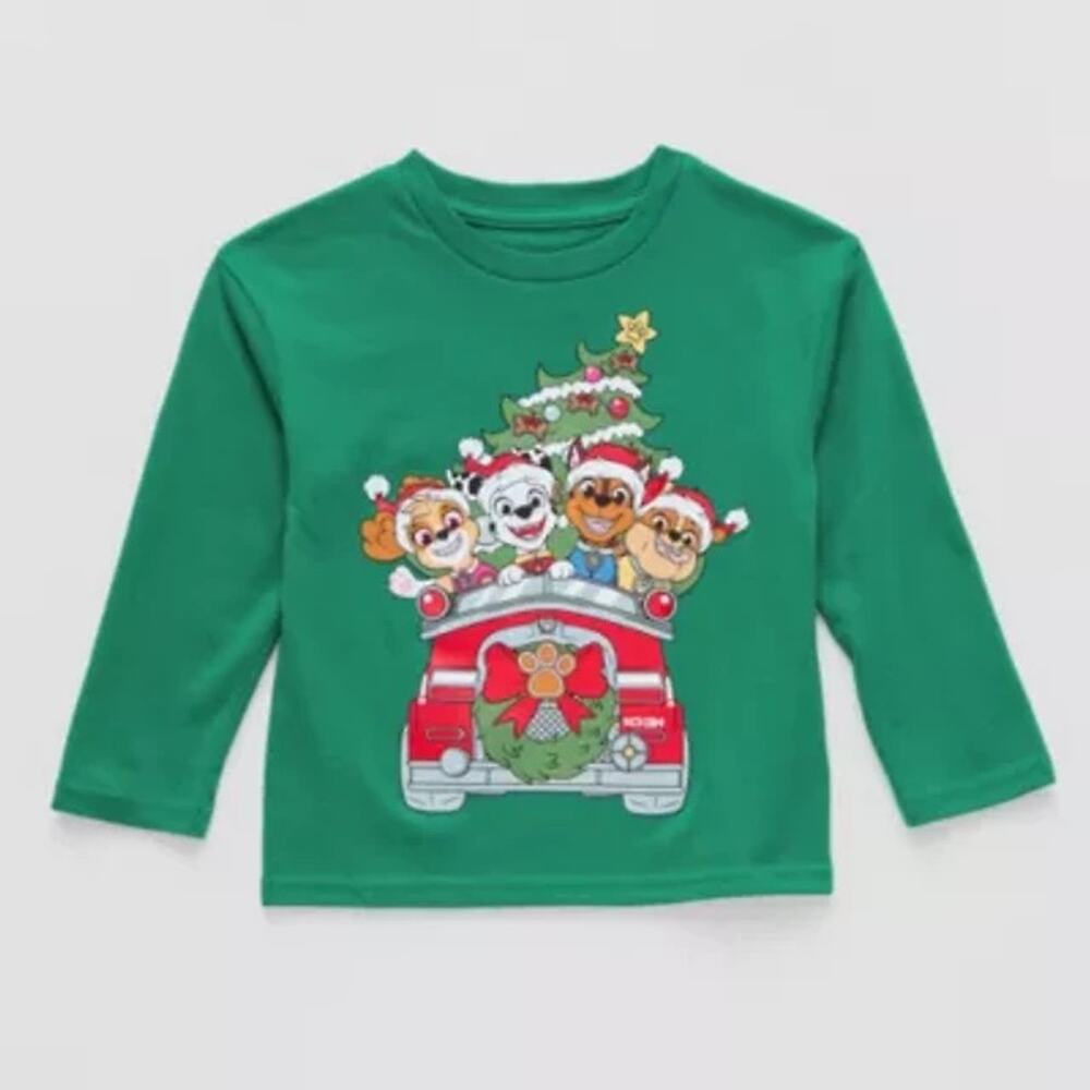 NEW! 5T Paw Patrol Toddler Unisex Long Sleeve Graphic Christmas T-Shirt Green